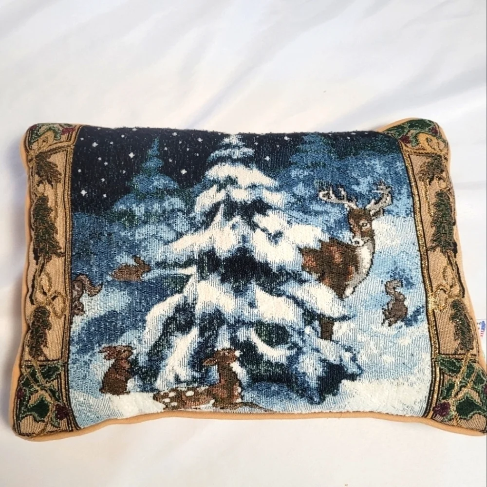 Riverdale Winter Scene Deer Tapestry Throw Pillow 16x12